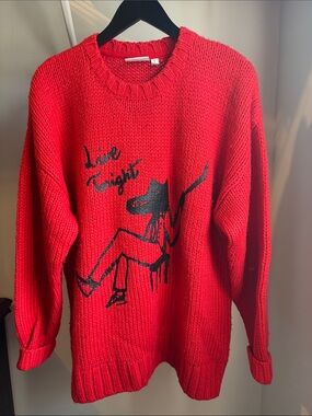 WESC Acke Monster Unisex Red Knit Sweater Graphic Crewneck S/M